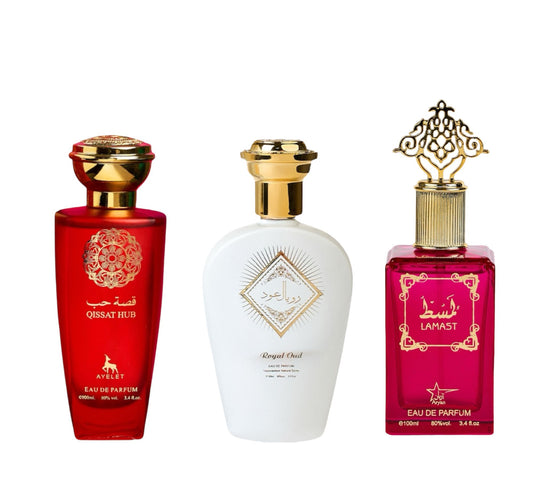 Set 3 Parfumuri Orientale De Dama - Qissat Hub Red + Royal Oud + Lamast